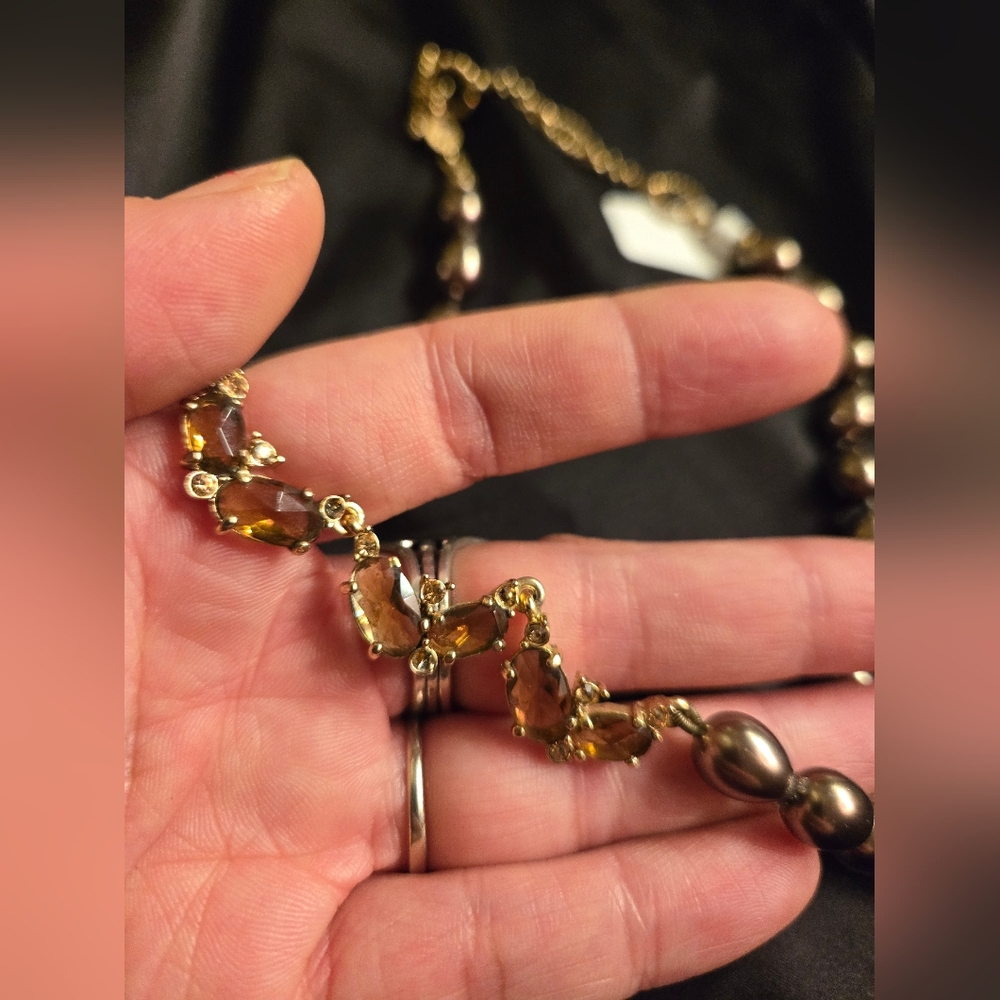 ⭐ Vintage Monet Gunmetal Bead & Purple Crystal Necklace — Collar Length — Signed - Picture 8 of 13
